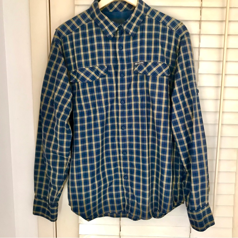 Columbia Men's Omni Shade Button Down Vented Shirt / Windbreaker M Blue / Yellow